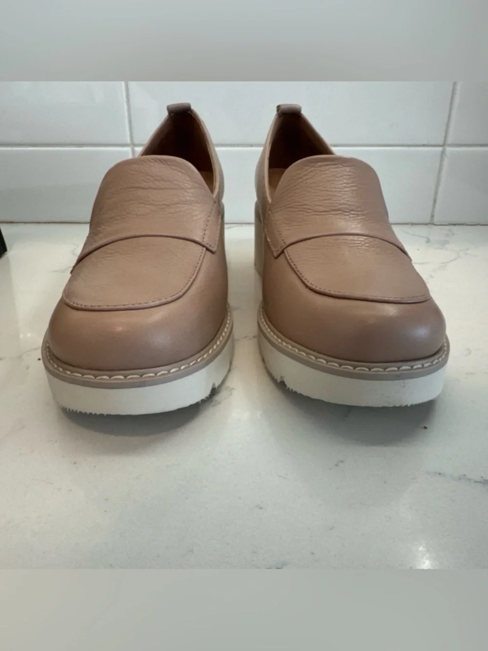 Womens Naturalizer Darry Vintage Mauve Nude Leather Platform Penny Loafers